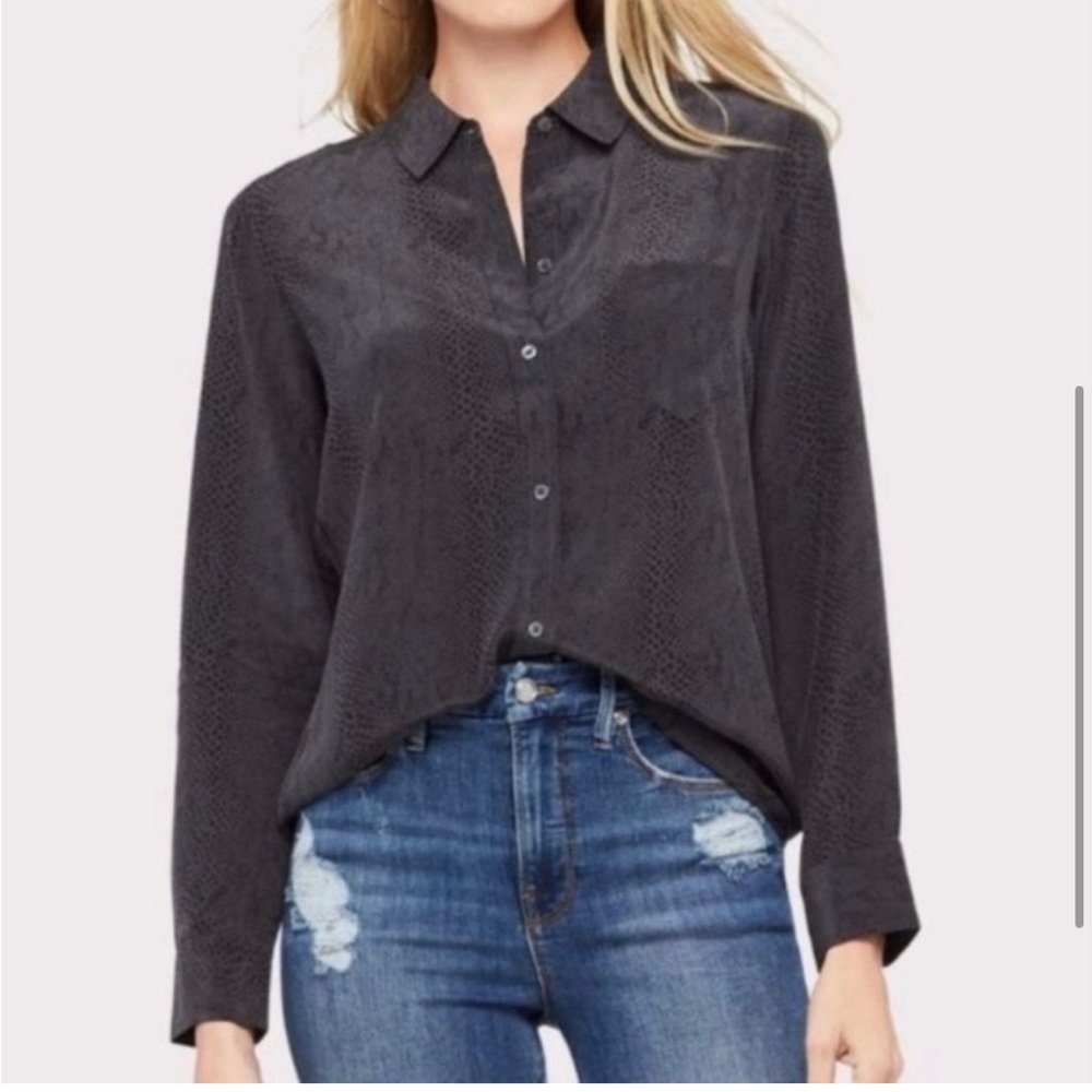 Rails Katie Black Button-Up Top Python Print
